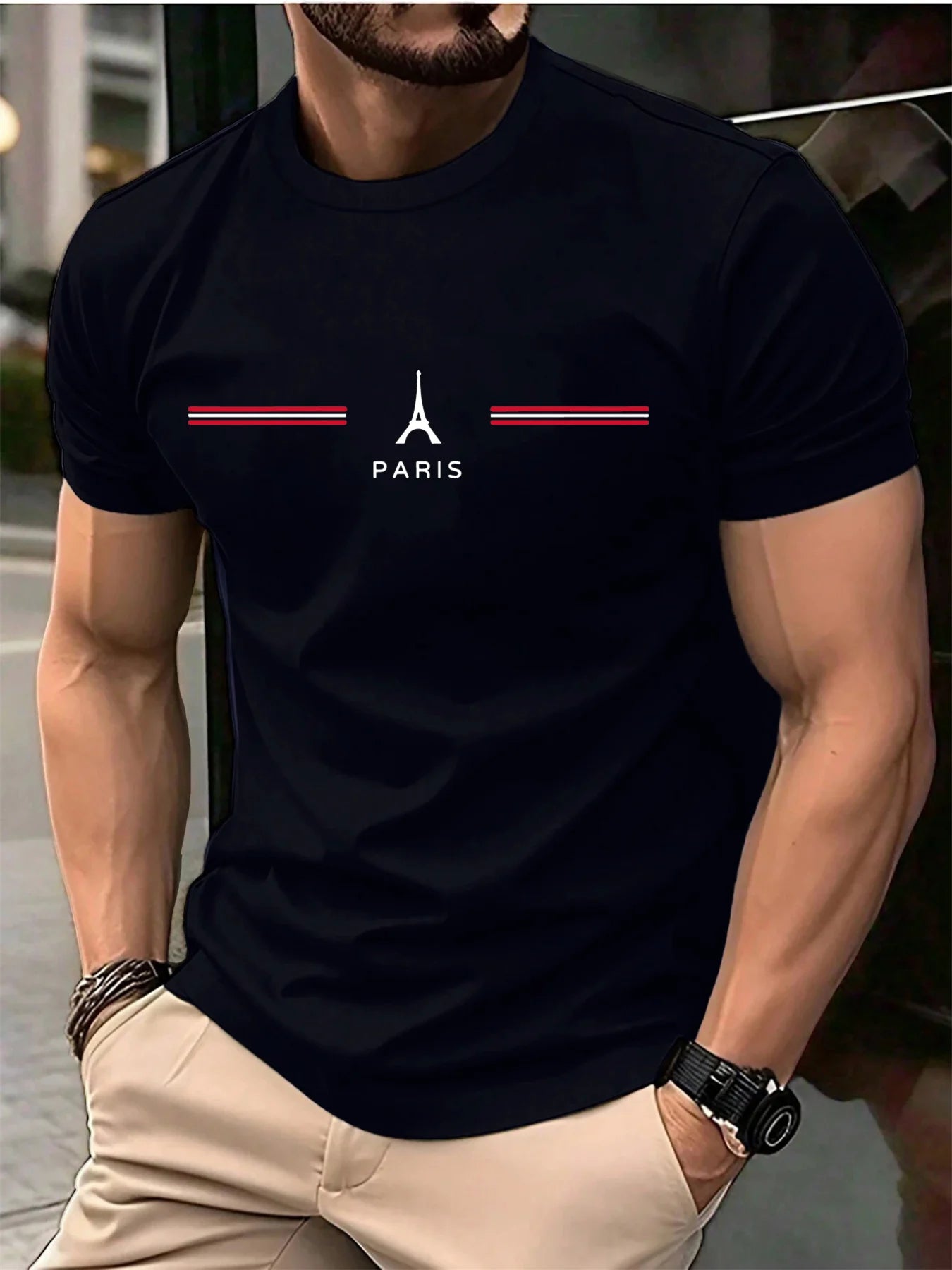 Men’s Paris Letter Print Oversized Cotton Tee