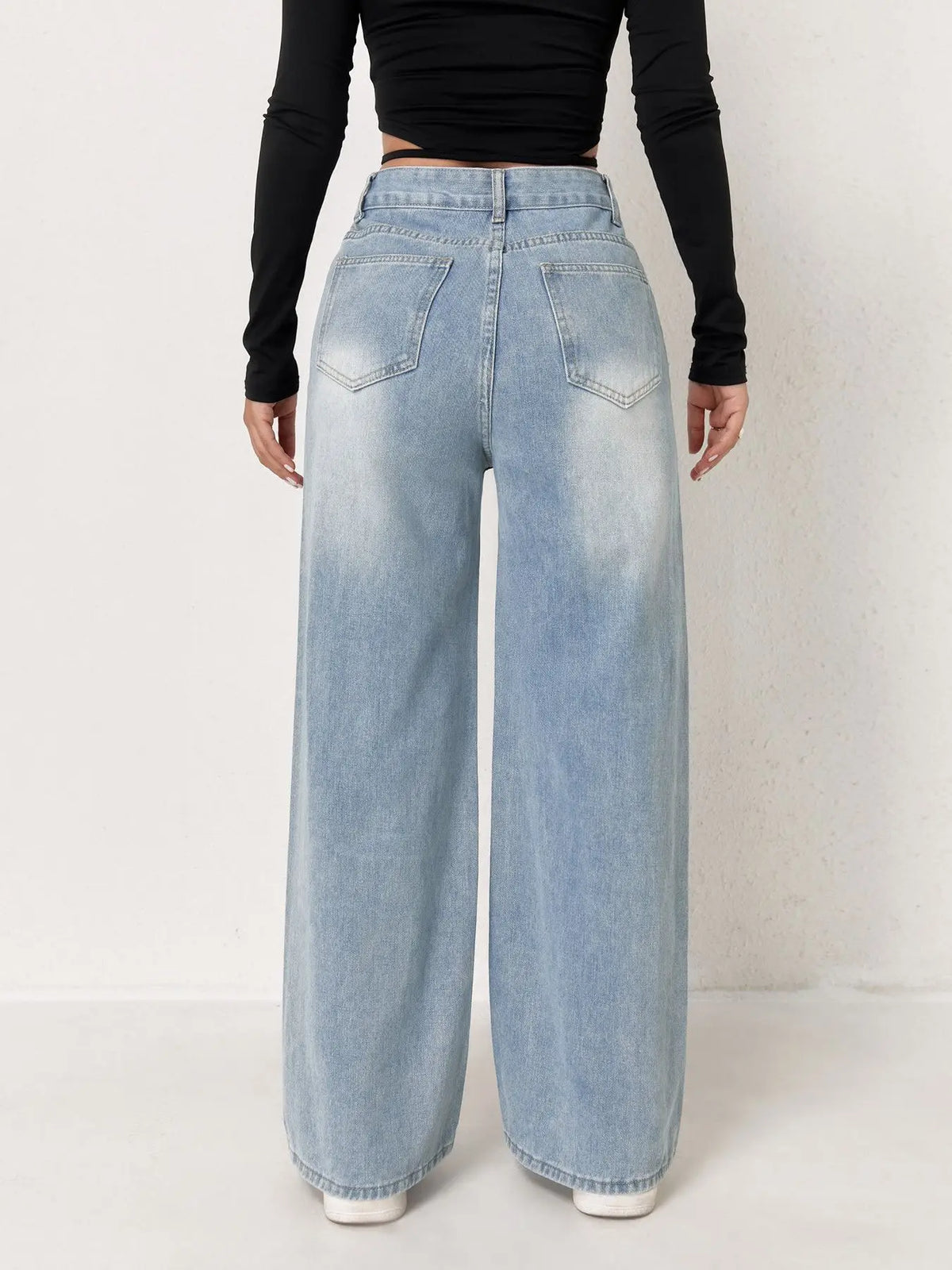 Women's Light Blue High-Waist Wide-Leg Jeans
