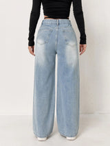 Women's Light Blue High-Waist Wide-Leg Jeans