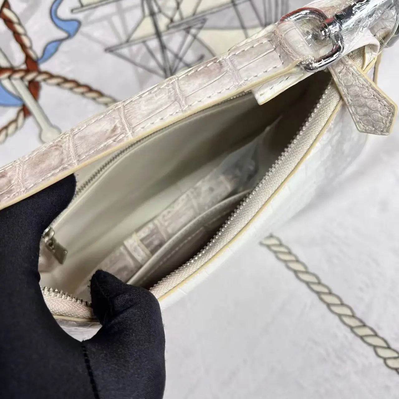 Himalaya White Genuine Crocodile Leather Crossbody Bag