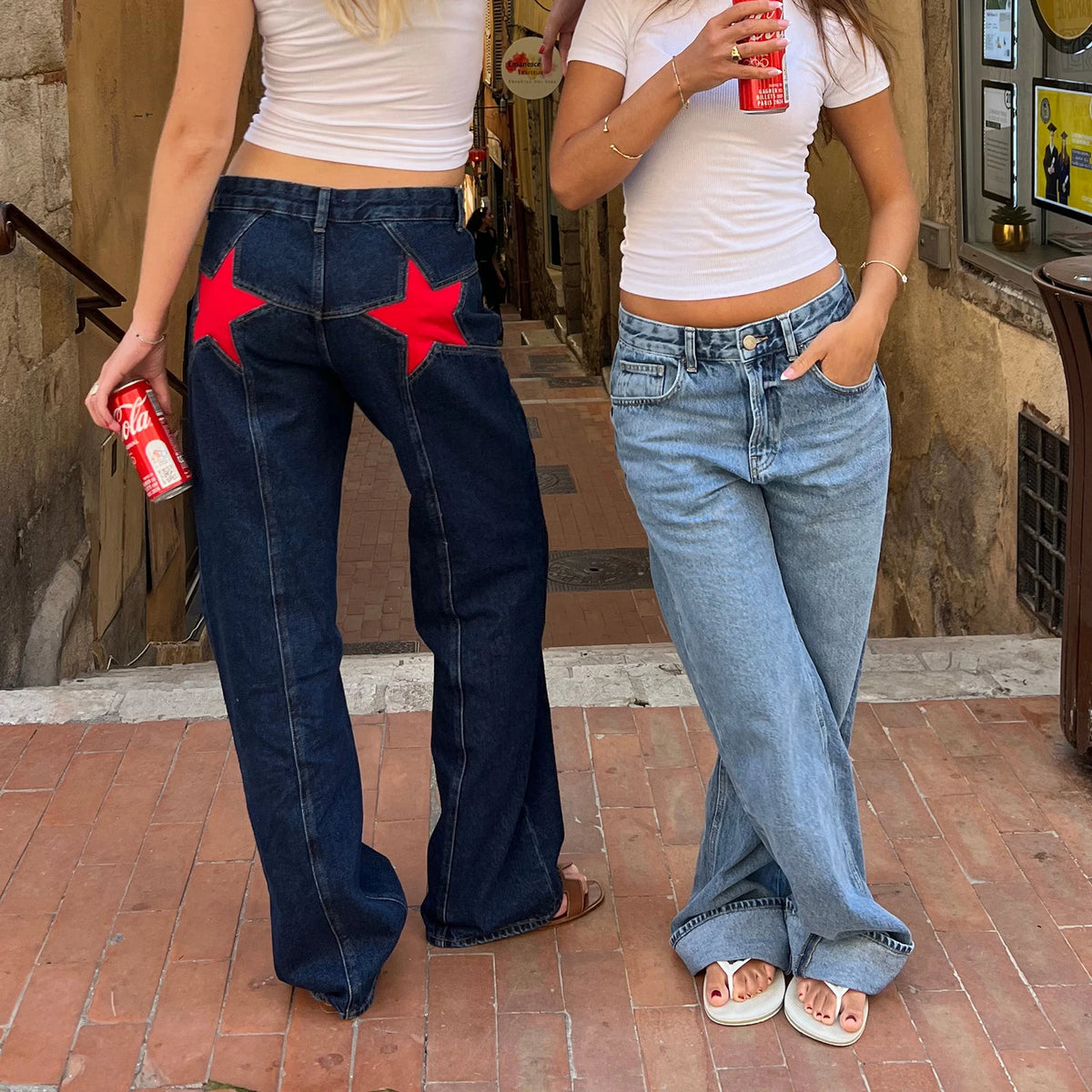 Women's Y2K Star Print Low-Rise Straight-Leg Jeans