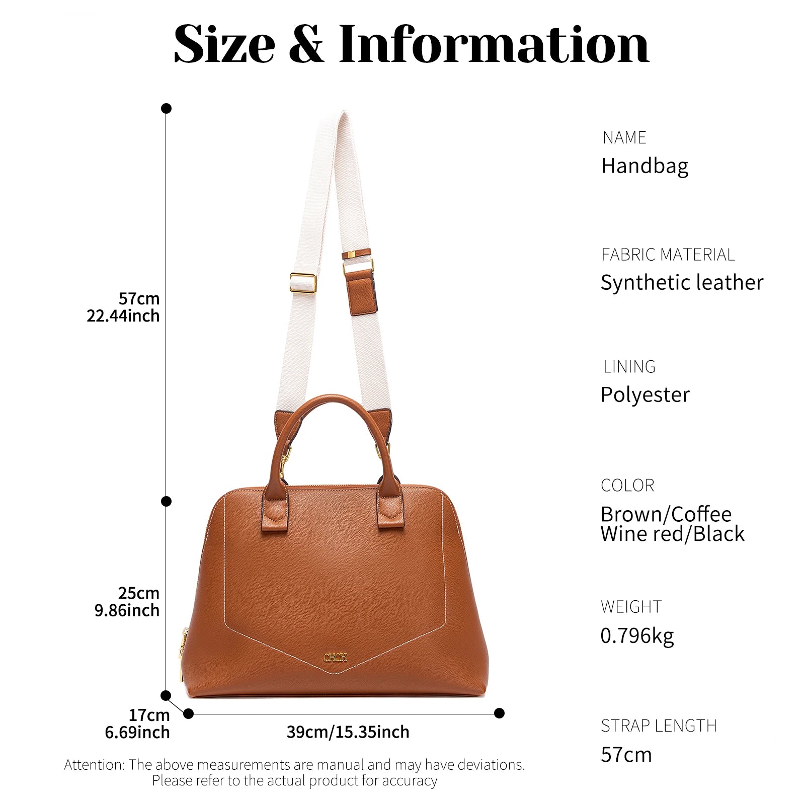 CHCH Women's Shoulder Bag New High Quality Business Bag Large Capacity Handbag Wine Red