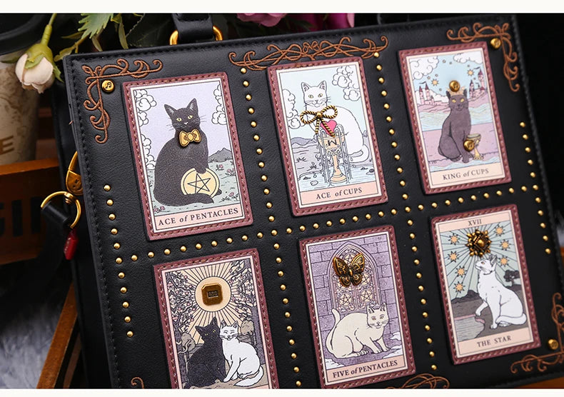 Vintage Luxury Leather Tote – Designer Cat Embroidery Shoulder Bag