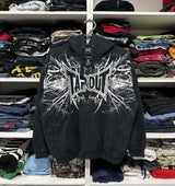 Man Hoodie Y2k Goth Streetwear Men Hip Hop Streetwear Harajuku Gothic Pattern Zip Up 90s Graphic Sweatshirt Japanese Anime