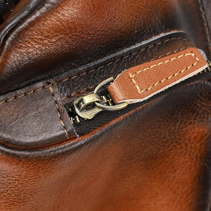 Single Shoulder Bagpack Genuine Leather Chest Bag Outdoor Riding Bag Chest Packs For Biker Men Male Sling Bags Cow Leather