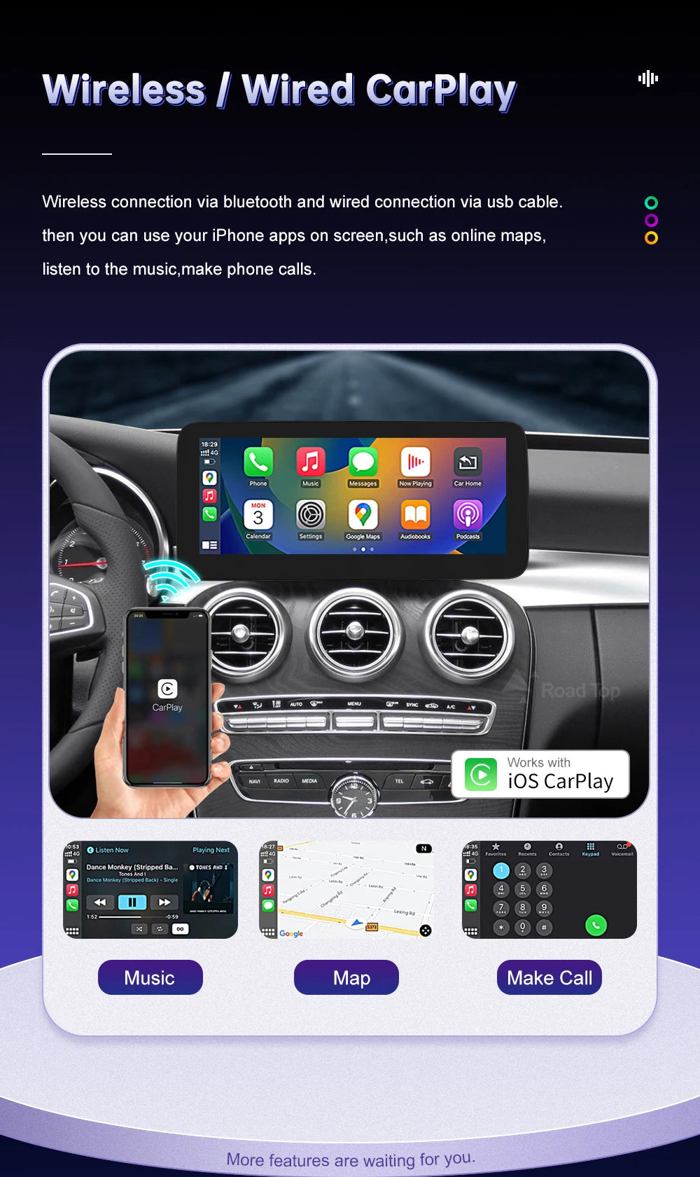 Linux CarPlay Screen for Mercedes-Benz W205 GLC V-Class | Wireless Android Auto