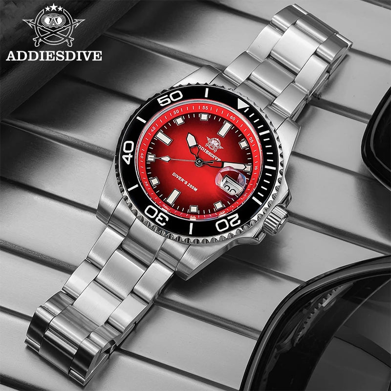 ADDIESDIVE Luxury Men Watch New Diving Ceramic Bezel 41mm Quartz Wristwatch 200m Waterproof Stainless Steel Luminous Dive Watch