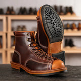 KOWM Hiking shoes men's cowhid boots British leather trekking shoes thick soled ankle sneakers cowhide high top motorcycle boots
