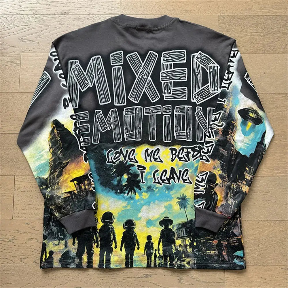 Mixed Emotion Oversized Cotton Long Sleeve T-Shirt