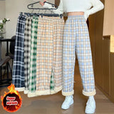 Plaid Plush Wide-Leg Trousers