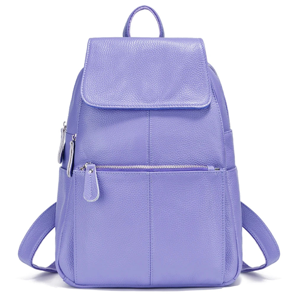 Zency Stylish White Black Genuine Leather Women Backpack A++ Quality Anti-theft Large Capacity Knapsack Travel Designer Rucksack