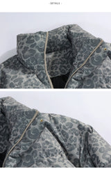 Unisex Graphic Puffer Jacket with Stand Collar
