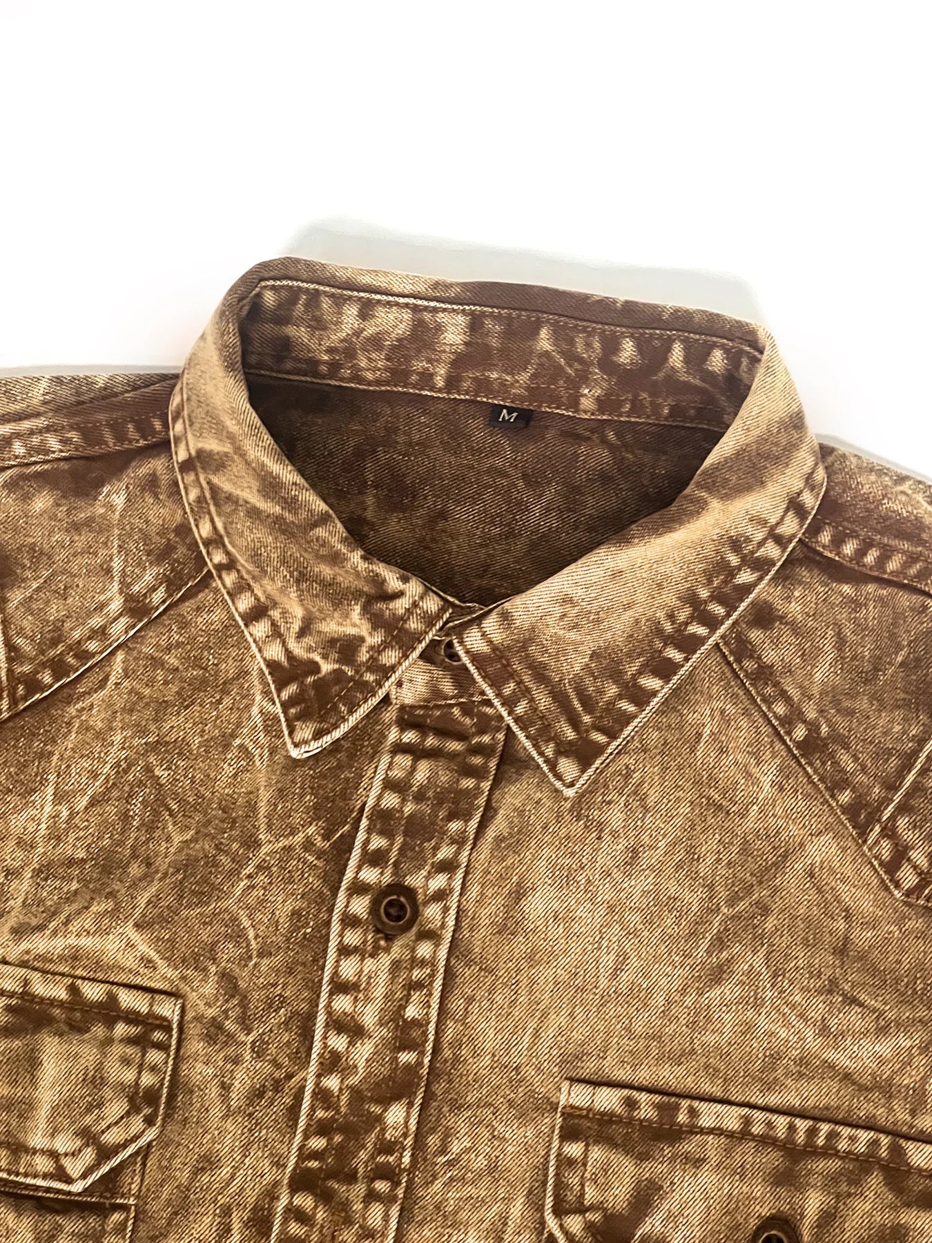 Men's retro denim shirt, long-sleeved, fashionable new style, casual coat, high-end sense, double pockets, washed denim shirt, l