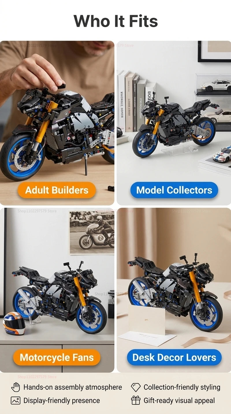1478pcs Technology Racing Motorcycle Building Blocks Set Fast Speed Bike Small Particle Model DIY Toy for Adult Collectible Gift
