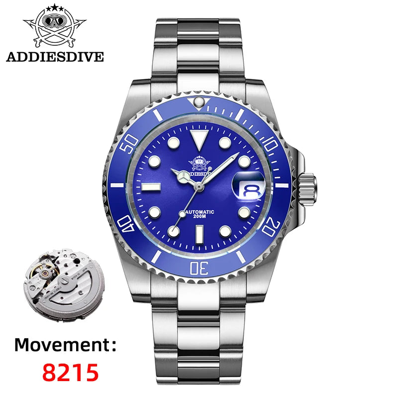 ADDIESDIVE Sapphire Glass Automatic Mechanical Watch Japan 8215 Stainless Steel AD2503 Reloj Hombre Waterproof NEW Diver Watches