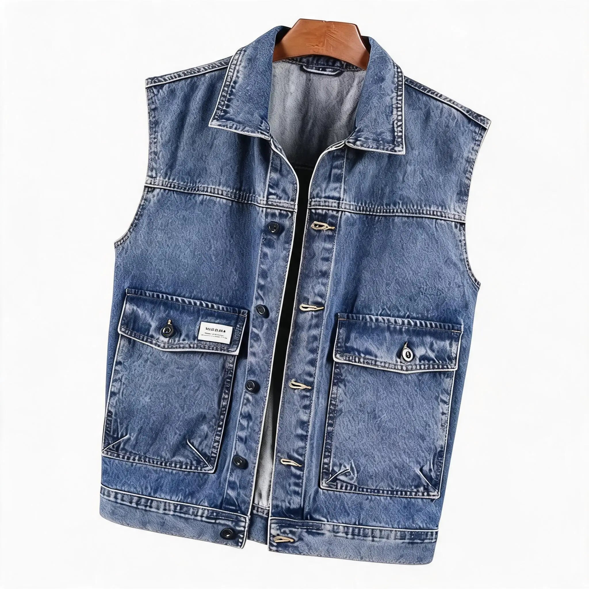 Vintage Denim Vest – Men's Relaxed Fit Sleeveless Jacket