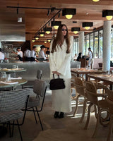 Hirsionsan Sexy Soft Elegant Vintage Women Suits 2 Pieces Female Sets Polo Neck Cardigan Sweater & Midi Dress Knitted TrackSuit