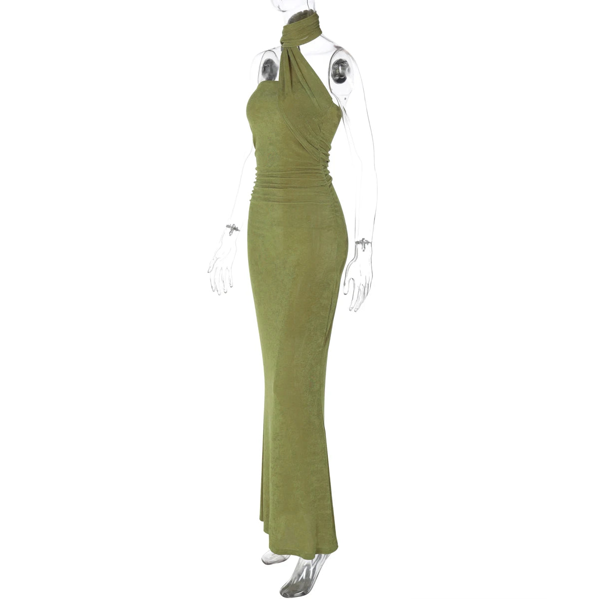 Elegant Halter Ruched Backless Maxi Dress
