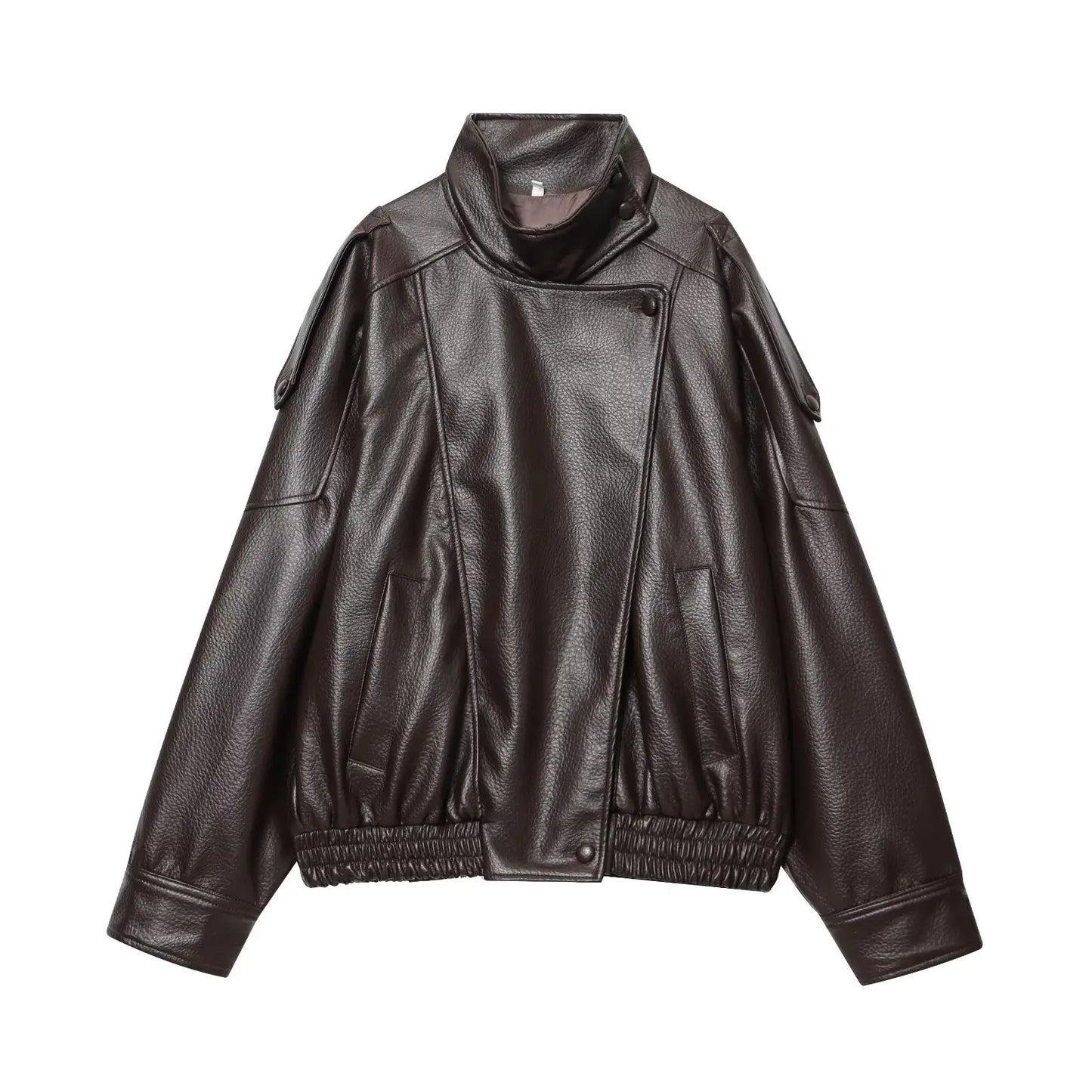 TFMLN Chic Black Faux Leather Jackets Women Long Sleeve Buttons Elastic Oversized Coats Fashion 2025 Autumn Winter Streetwear