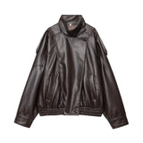 TFMLN Chic Black Faux Leather Jackets Women Long Sleeve Buttons Elastic Oversized Coats Fashion 2025 Autumn Winter Streetwear