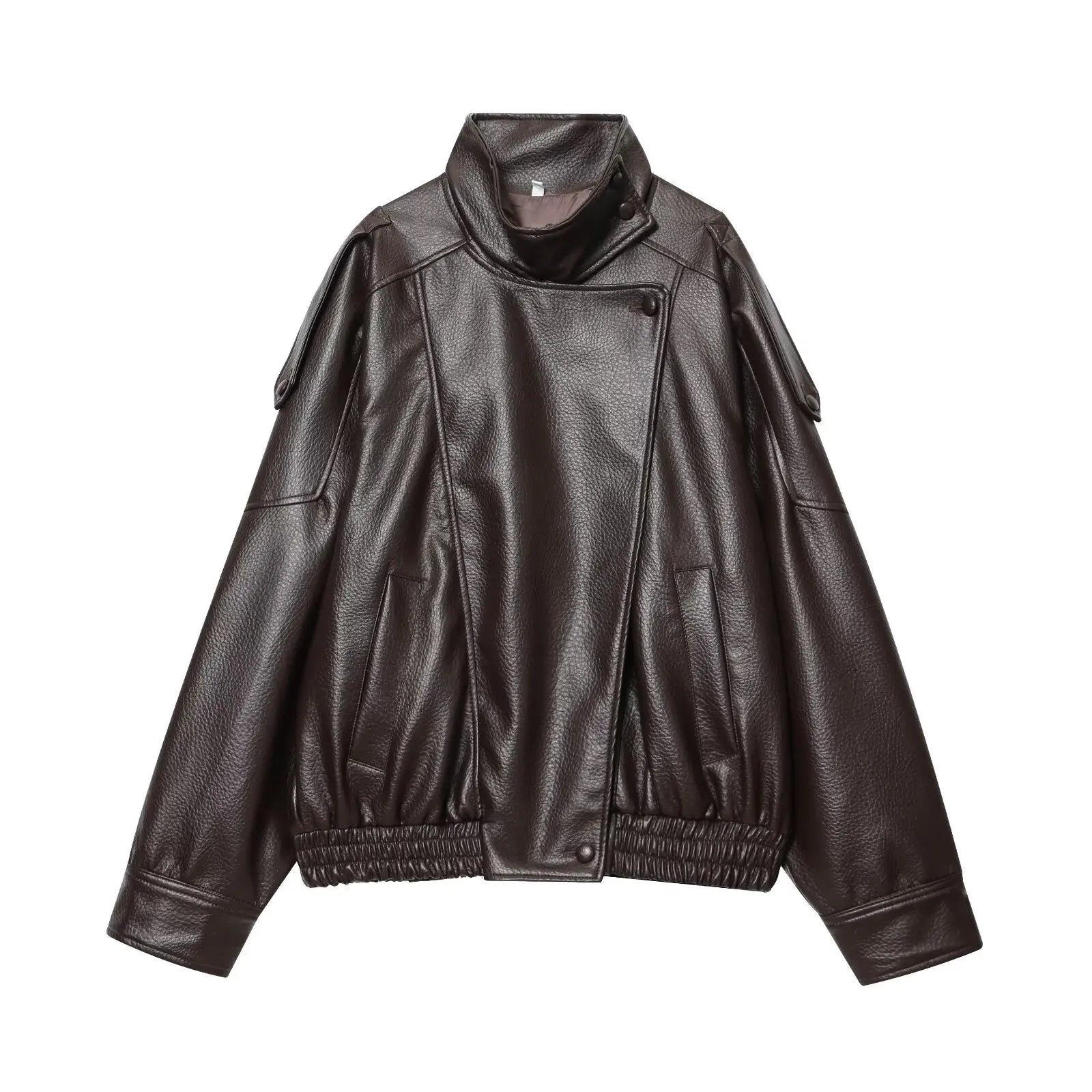 TFMLN Chic Black Faux Leather Jackets Women Long Sleeve Buttons Elastic Oversized Coats Fashion 2025 Autumn Winter Streetwear