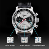 Sugess Pilot Watch Men ST1906 Movement Handwind Chronograph Wristwatches Sapphire Waterproof Hand Wind PowerReserve Luminous V2