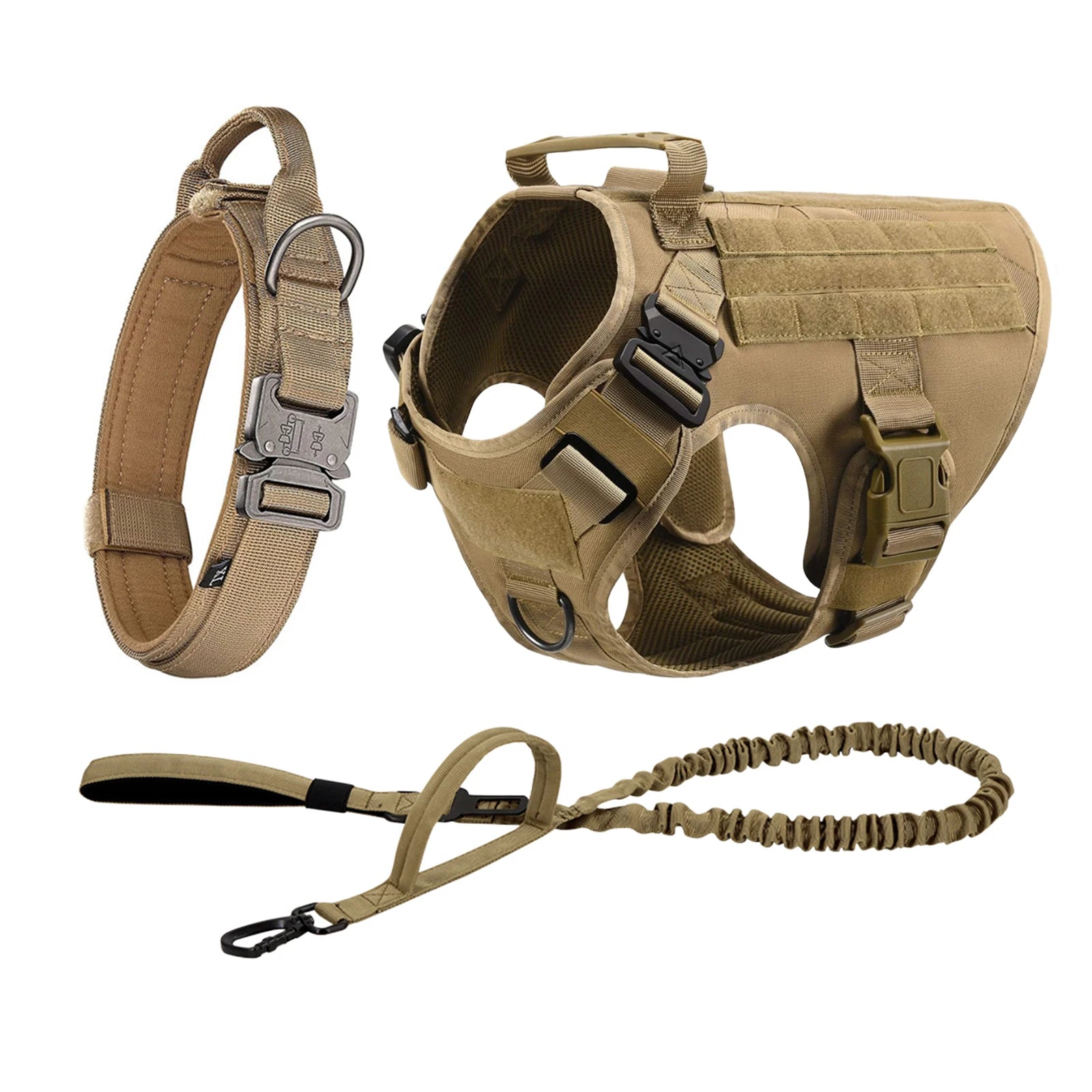 Tactical Dog Harness Set – Collar, Leash & MOLLE Pouches