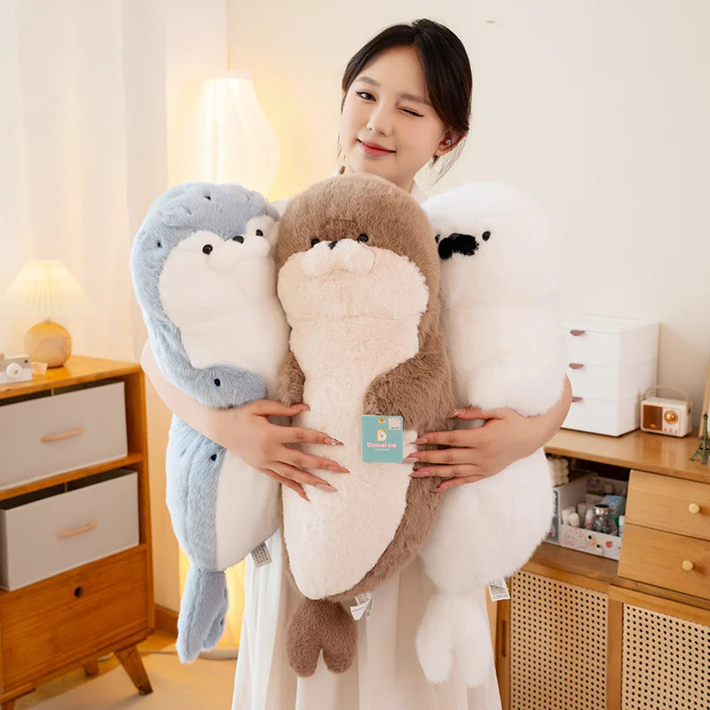 High Quality Cartoon Earphone Seal Sea Otter Plush Toy Ball Round Cushion Throw Pillow for Kids Birthday Gift School Nap Sleep