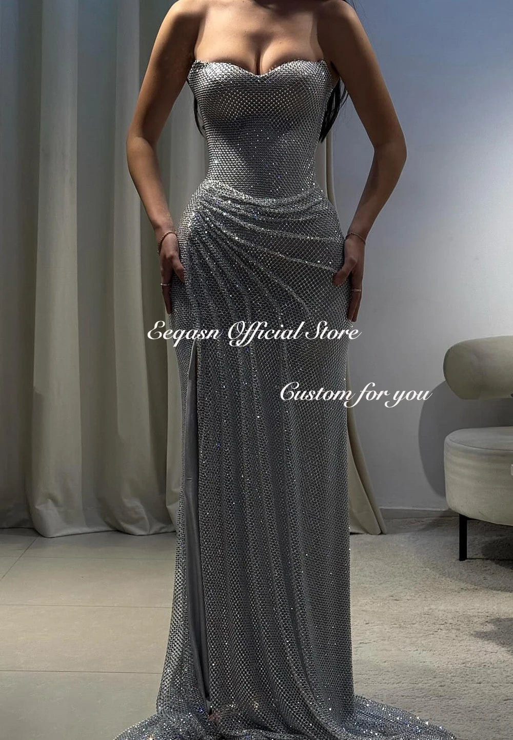 Strapless Glitter Mermaid Evening Gown | Floor-Length
