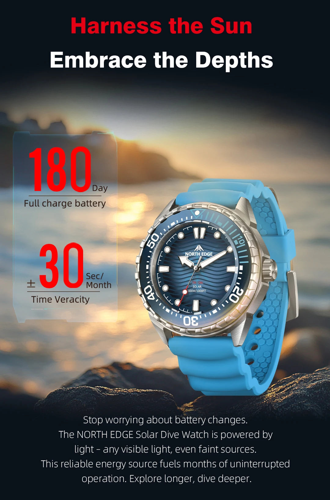 TRITON Men's Solar Dive Watch with Ceramic Bezel