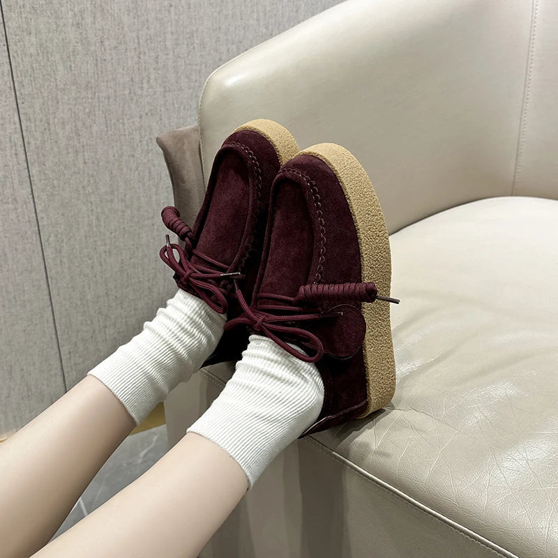 AIYUQI Women's Suede Leather Platform Loafers – British Style