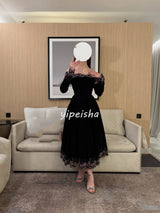 Off-Shoulder Floral Beaded A-Line Midi Dress