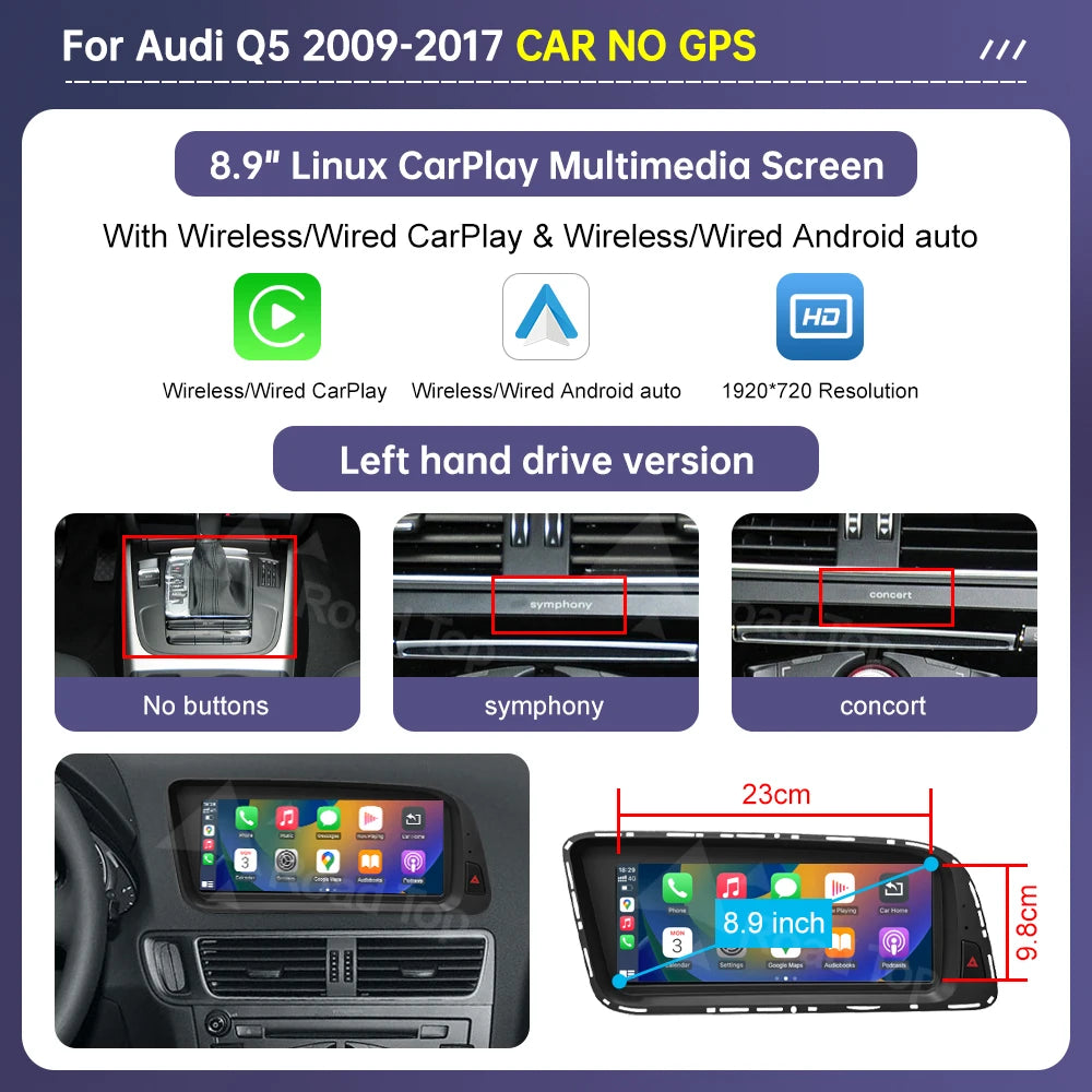 Audi Q5 2009–2017 CarPlay & Android Auto Touchscreen