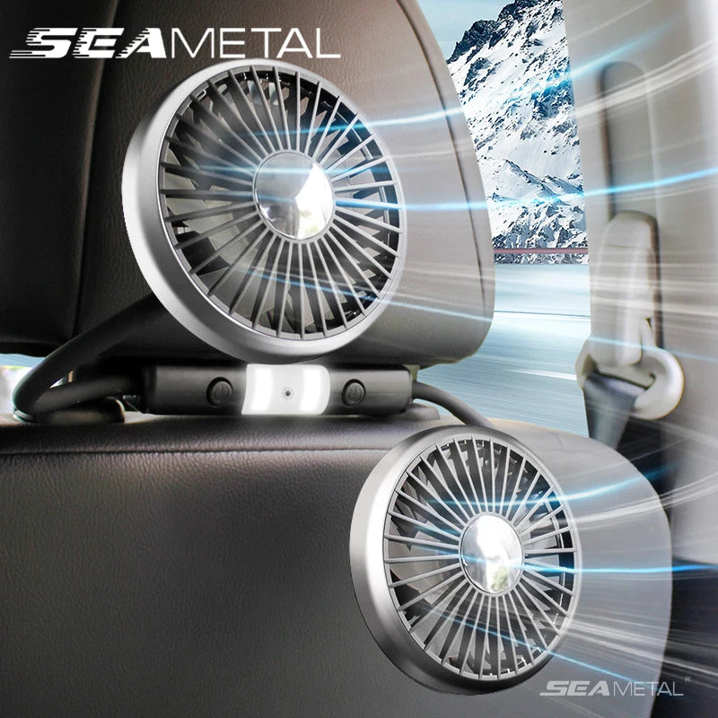 SEAMETAL Dual-Head USB Car Fan | 3-Speed 360° Cooling