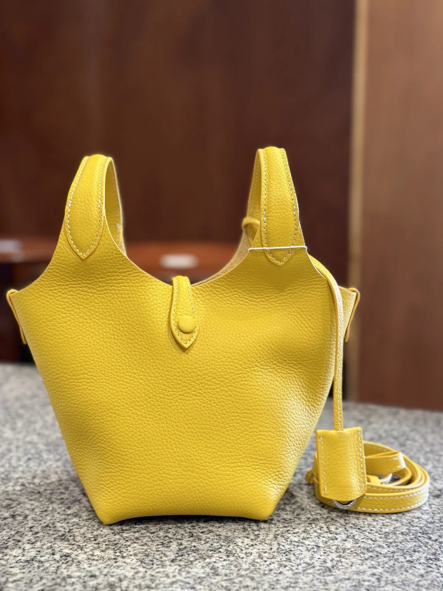 FIRMRANCH European And American Trend Cute Hand-Held Basket Ladies' Bucket Single Shoulder Cross-Body Bag Genuine Leather Purse