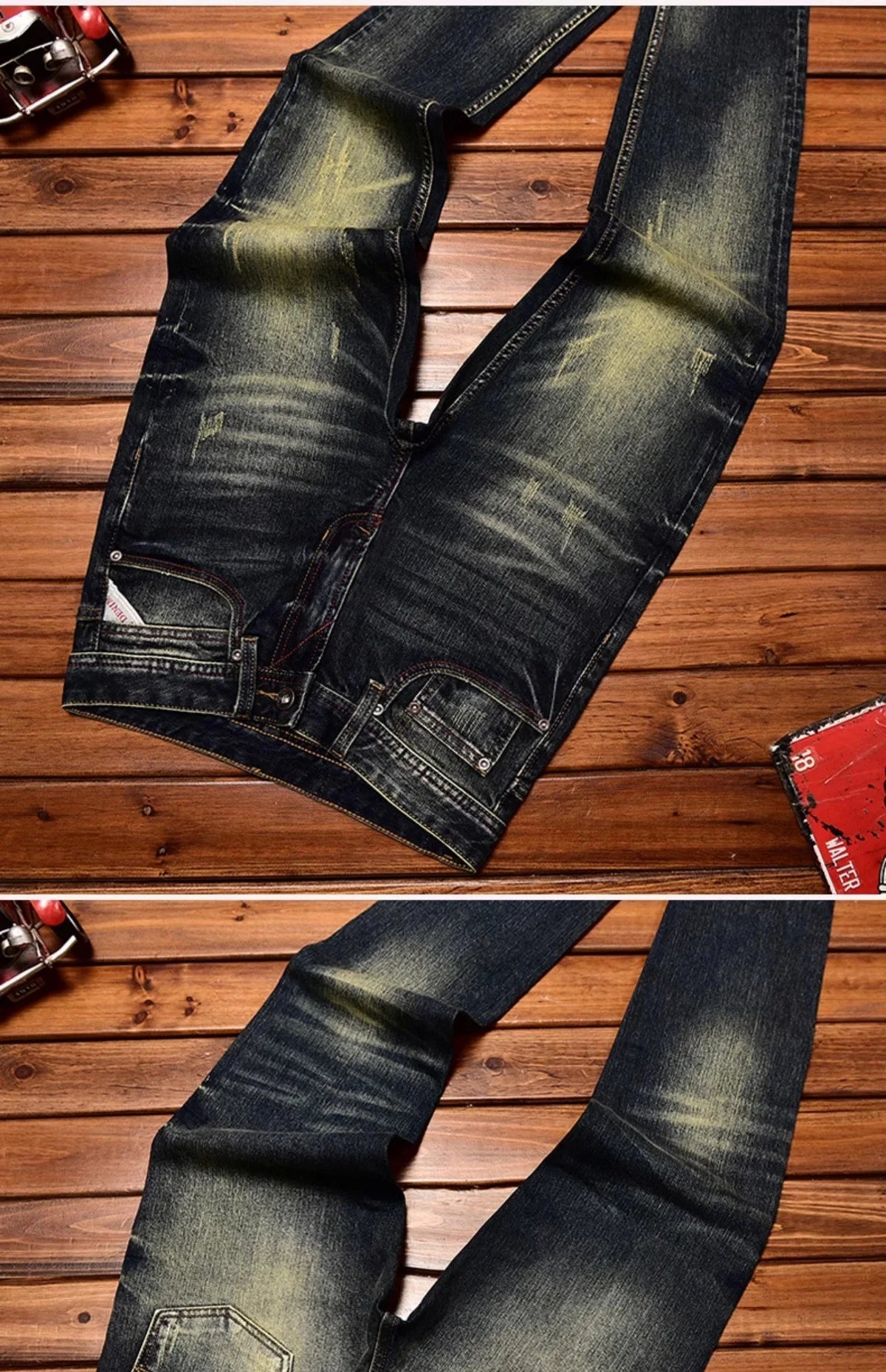 Men’s Vintage-Wash Slim-Fit Straight-Leg Jeans