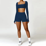2-Piece Women's High-Waist Yoga Set – Seamless Long Sleeve Workout Suit
