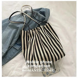 Female Casual Multifunctional Travel Top-handle Handbag Large Capacity Canvas Women Shopper Tote Simple Striped Shoulder Bag2025