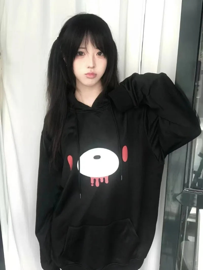 Autumn Lazy Women Casaul Gothic Sweatshirt Y2k Aesthetic Japanese Cartoon Print High Street Hoodied Harajuku Punk Clothes