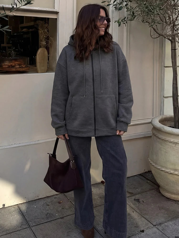 Women's Relaxed Zip-Up Hoodie with Pockets