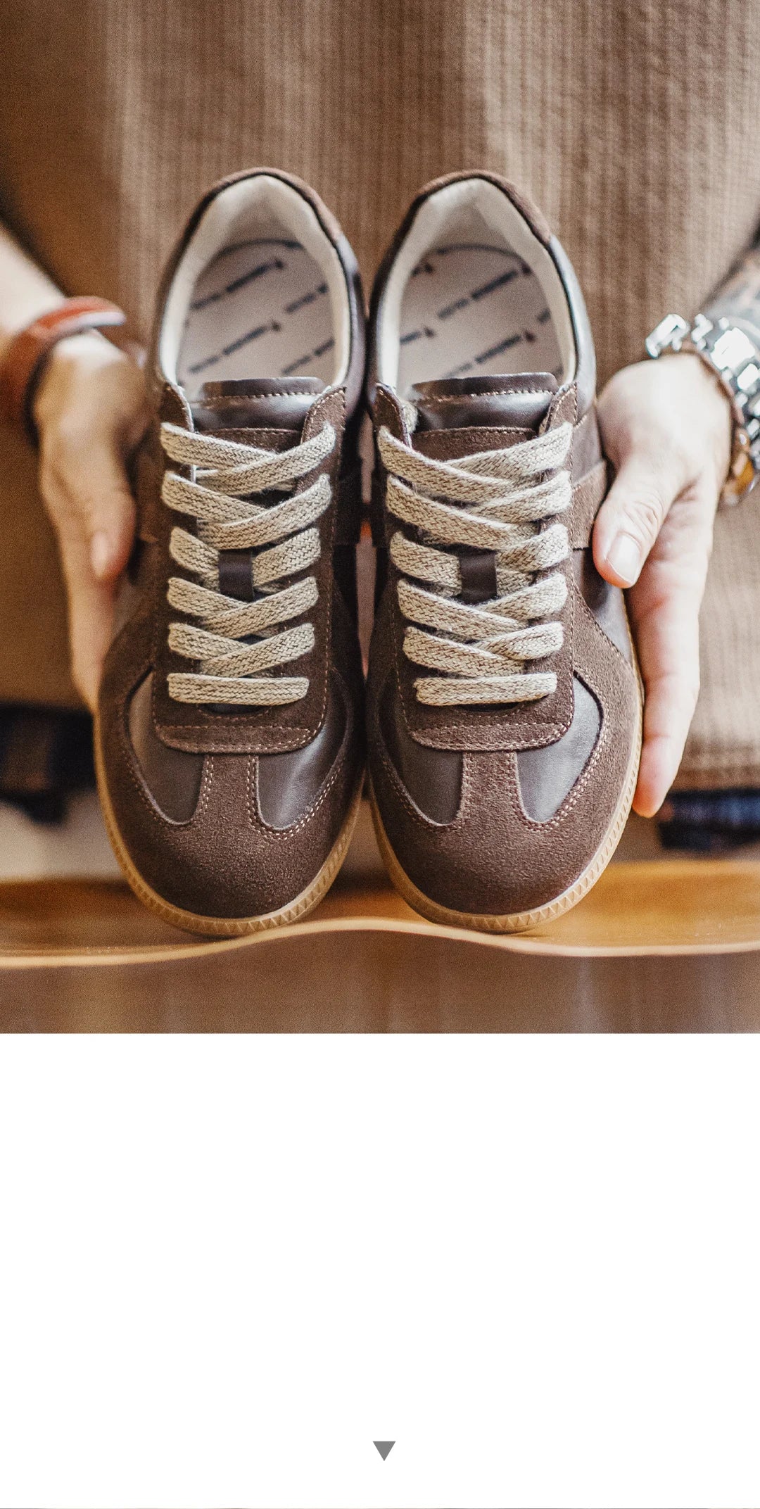 Maden Classic Brown Spliced German Trainer Shoes Flat Low-top Sneakers for Men's Spring and Autumn Casual Lace-up Sporty Shoes