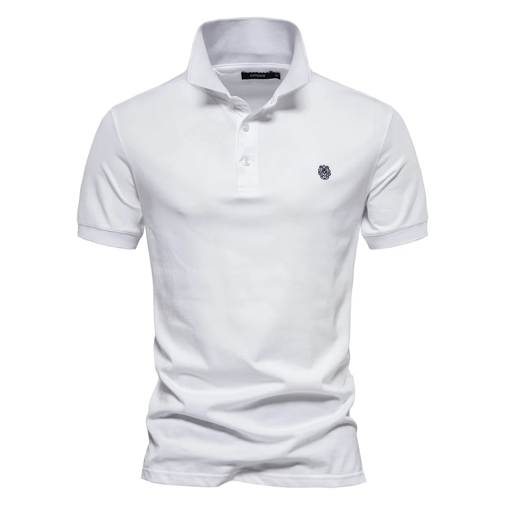 AIOPESON Embroidered Cotton Polo Shirt for Men