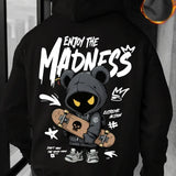 Men's Casual Street Hooded Sweatshirt with Hand-drawn Cartoon Portrait and Letter Pattern Print. Fall/Winter Hooded Shirt.