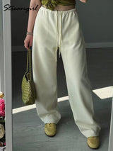 Autumn Burgundy Sweatpants Women Straight Leg Sport Pants Cotton Ladies Coffee Basic Joggers Wide Leg Women's Pants And Trousers