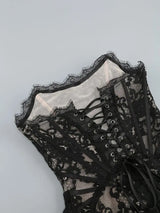 Strapless Lace Mini Dress – Elegant Sheer Patchwork Slim Fit Evening Dress