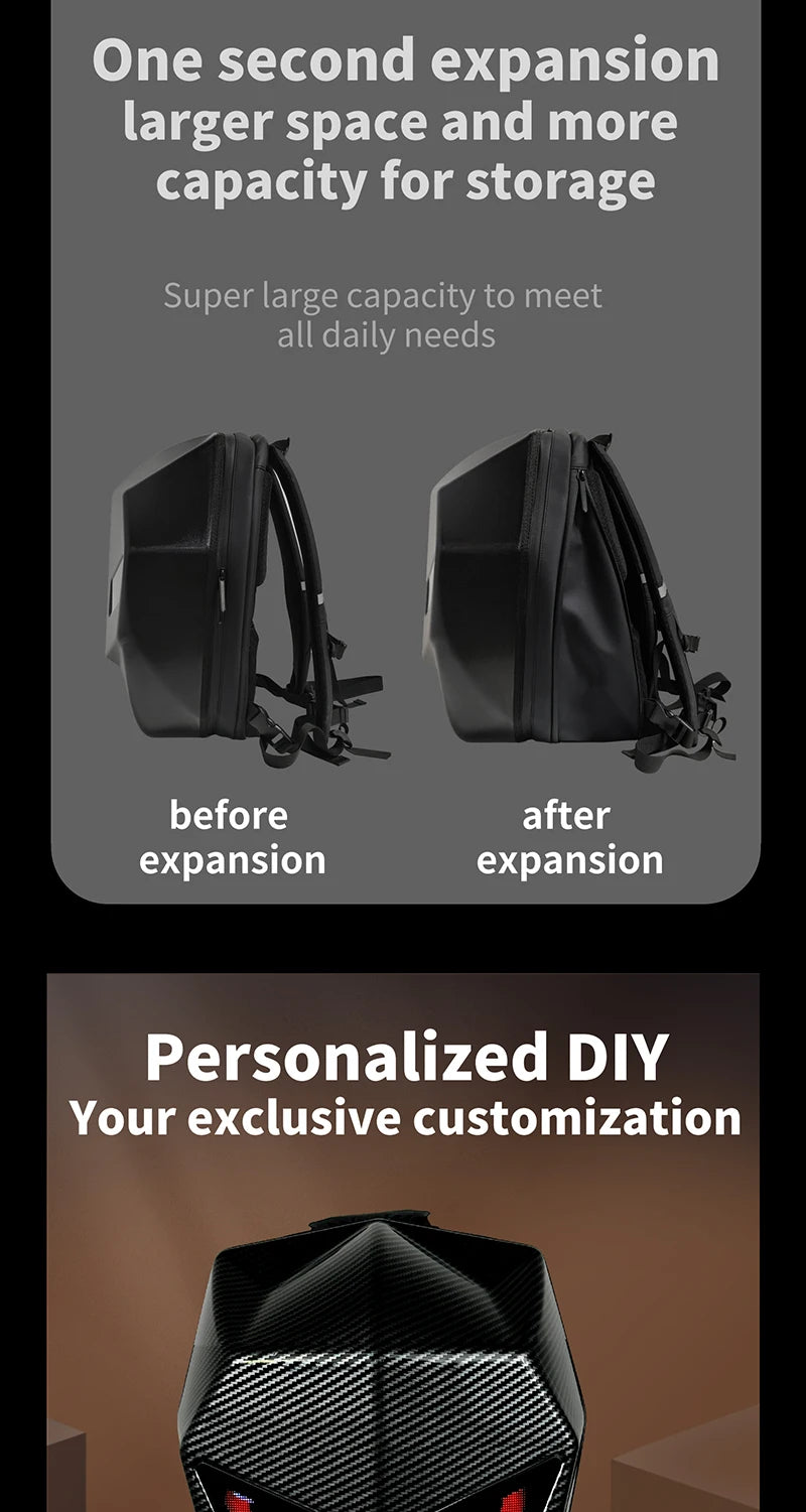 LED Hiking Backpack For Men Hard Shell LED Motorcycle Cycling Helmet Backpack woman Business Travel Waterproof Laptop Backpack