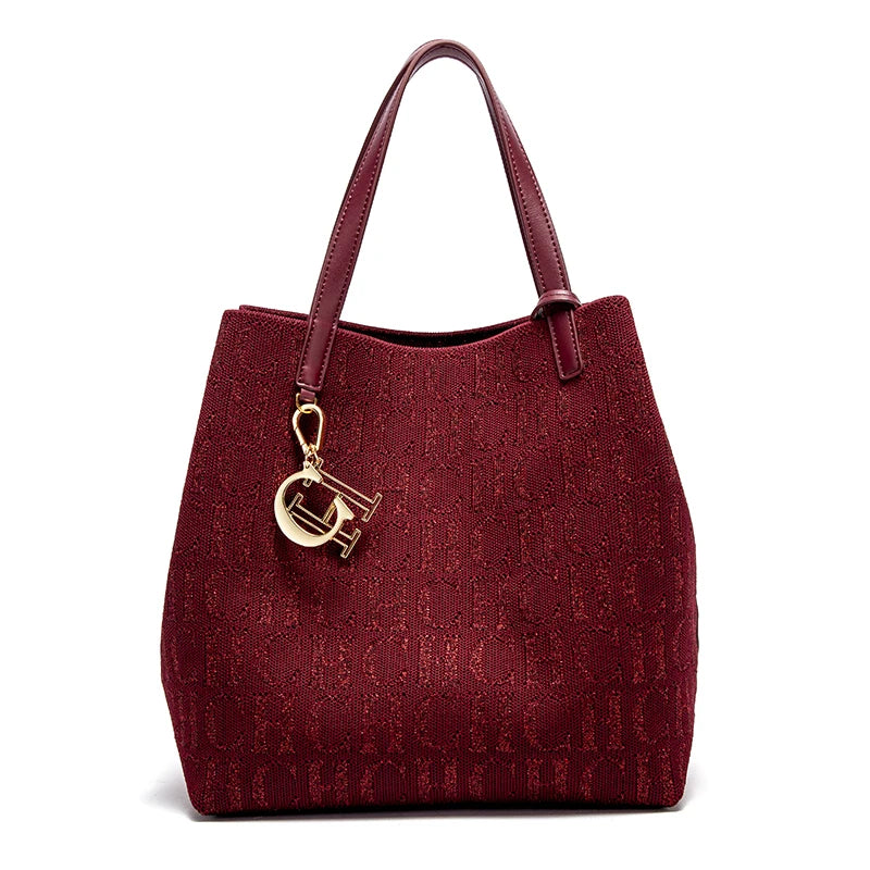 Trendy Solid-Color Women's Bucket Bag - Large Capacity Letter Print Design with Detachable Strap  Inner Card Pockets