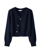 Women's Autumn V-Neck Cashmere Blend Cardigan – USA-Made Loose Knit Sweater