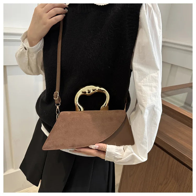 New Minimalist Design Shoulder Bag for Women Light Luxury Large Capacity Casual Metal Hand-held Crossbody Bags Female Handbag