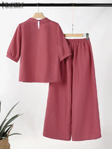 Floral Embroidery Linen-Style 2-Piece Set